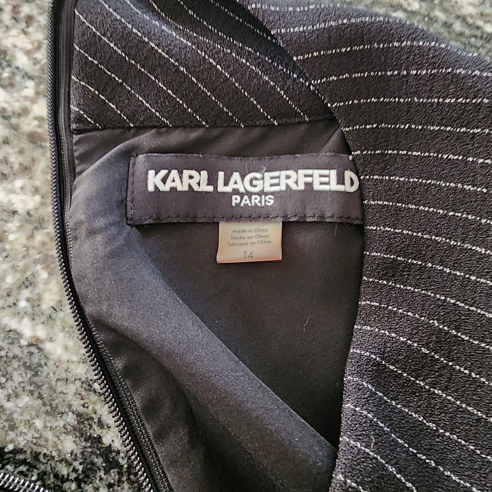 Karl Lagerfeld Black Pinstripe Dress with Pearl Details - Picture 4 of 6